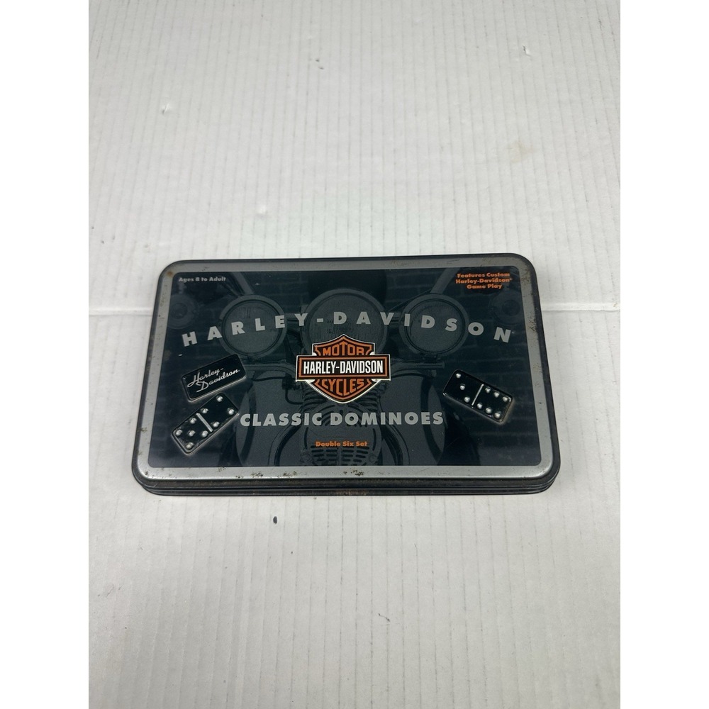 2003 Harley Davidson Dominoes Set Game Travel Tin Double Six ... Complete & Nice